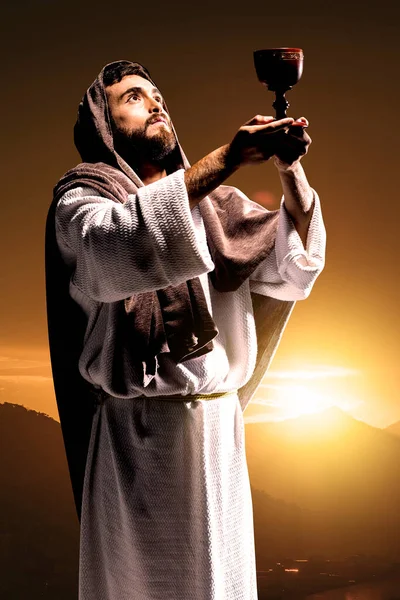 Jezus Christus Bidden Tot God Donkere Zwarte Nacht — Stockfoto