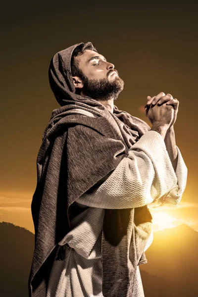 Ісус Христос Молилися Богу Темну Ніч Чорний — стокове фото