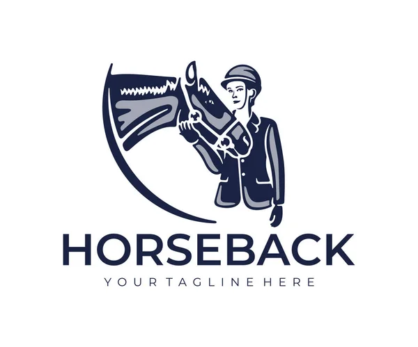Equestre Mulher Cavaleiro Com Cavalo Passeios Cavalo Design Logotipo Esportes —  Vetores de Stock