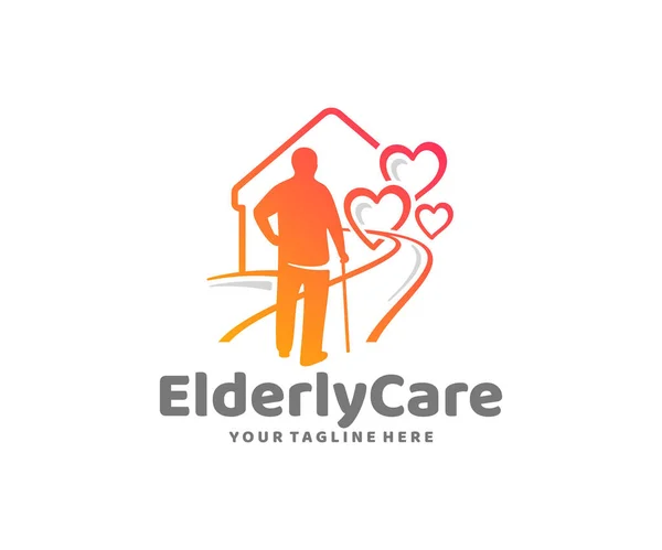 Huzurevi Logosu Tasarımı Huzurevi Vektör Tasarımında Kıdemli Adam Emeklilik Evi — Stok Vektör