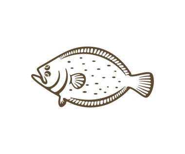 Flounder, fish, fishing, animal, seafood and food, silhouette and graphic design. Flatfish, plaice, turbot, halibut, angling and nature, vector design and illustration clipart
