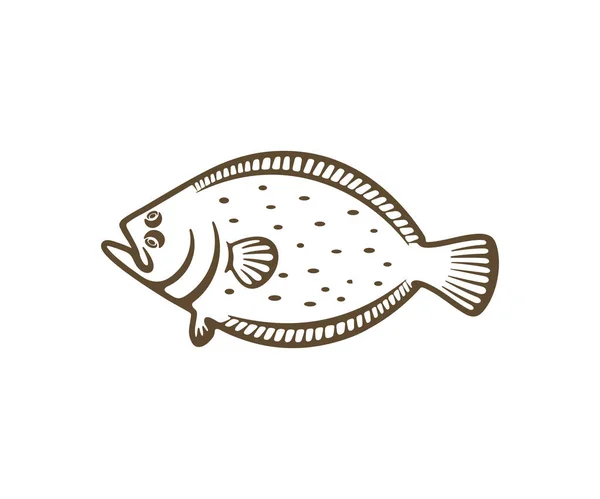 Platija Pescado Pesca Animales Mariscos Alimentos Silueta Diseño Gráfico Peces — Vector de stock