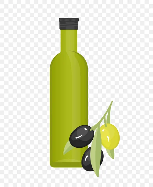 Glasflasche Olivenöl Mit Grünen Und Schwarzen Oliven Illustrieren Grüner Und — Stockvektor