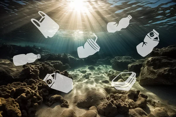 Contaminación Del Océano Con Plástico Papel Basura Basura Ilustración Generativa — Foto de Stock