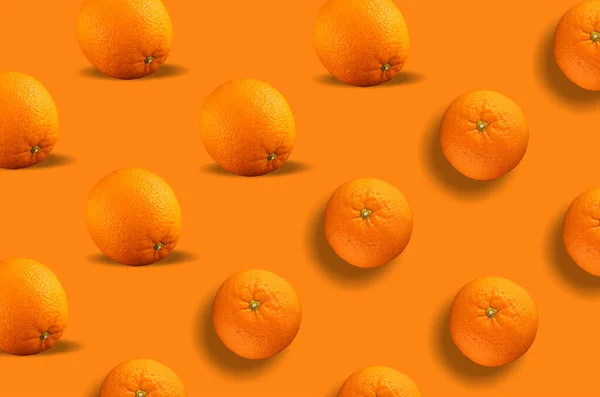 Muster Von Zitrusfrüchten Orange Auf Orangefarbenem Hintergrund Frische Orangefarbene Früchte — Stockfoto
