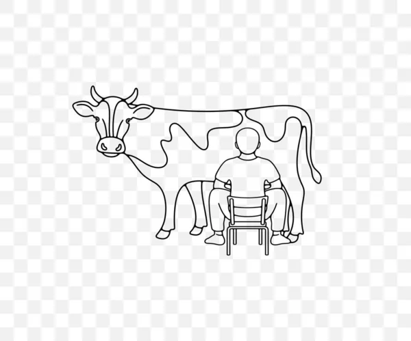 Fermier Mâle Traire Une Vache Agriculture Ferme Conception Graphique Linéaire — Image vectorielle