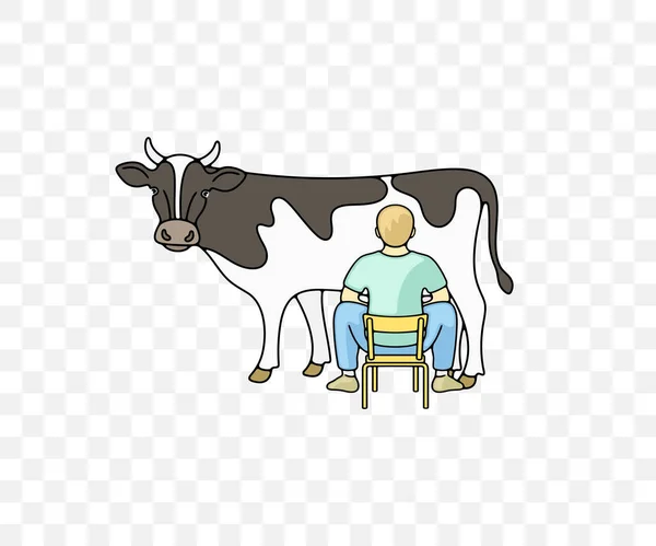 Fermier Mâle Traire Une Vache Agriculture Ferme Design Graphique Coloré — Image vectorielle