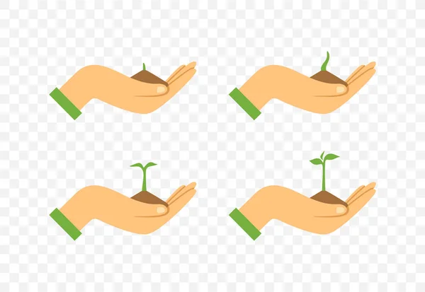 Hand Holding Handful Ground Sprout Concept Saving Earth Vector Design — Stock Vector