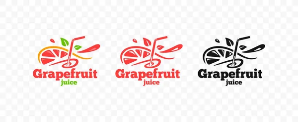 Çubuklu Greyfurt Suyu Logo Tasarımlı Yarım Greyfurt Meyvesi Taze Smoothie — Stok Vektör