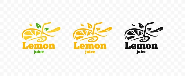 Лимонний Сік Соломинками Половиною Лимонних Фруктів Шматочками Дизайну Логотипу Свіжий — стоковий вектор