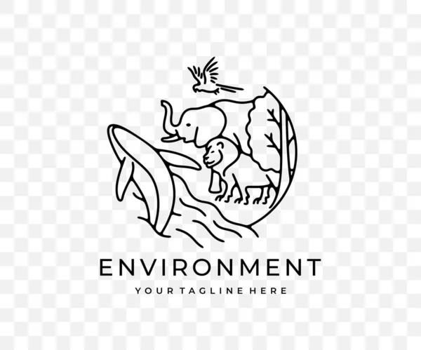 생태계 물고기와 그래픽 디자인 코끼리 마카오 앵무새 바다와 디자인 일러스트레이션 — 스톡 벡터