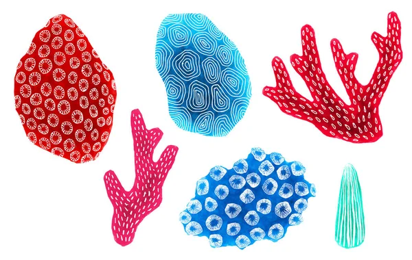 Ilustraciones Arrecifes Coral Acuarela Separadas Sobre Fondo Blanco — Archivo Imágenes Vectoriales