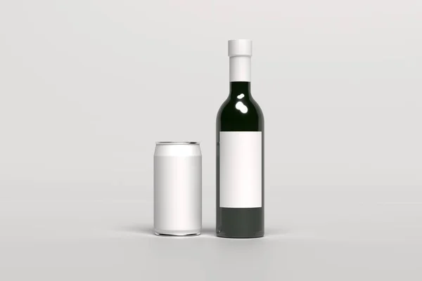Rendering Attrappen Flaschen Wein Oder Champagner Und Attrappen Leere Weiße — Stockfoto