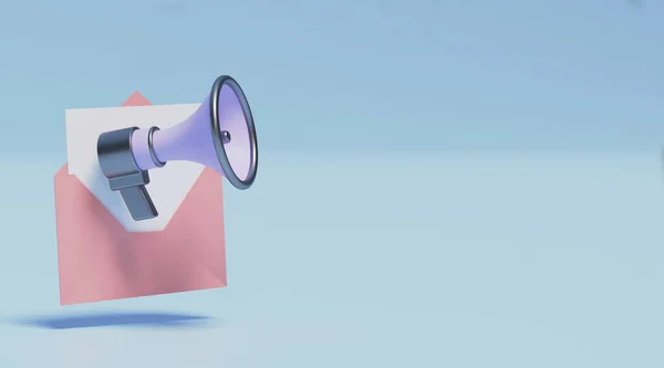 Pastel Arka Planda Megafon Zarf Çevrimiçi Mesaj Kavramı Boyutlu Hazırlama — Stok fotoğraf