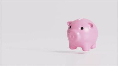 Kumbaralar ve beyaz arka planda düşen paralar. Kazanç, tasarruf, nakit, yatırım kavramı. 3 Boyutlu Hazırlama