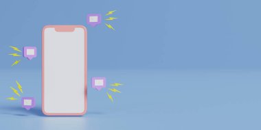 Akıllı telefon, arka planda yüksek sesli mesajlar. Çevrimiçi ileti kavramı. 