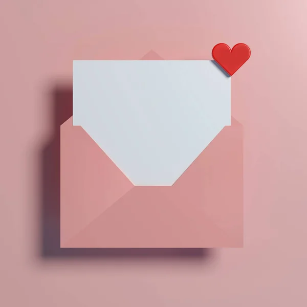 Rendern Rosa Offenen Umschlag Mit Herz Auf Rosa Hintergrund — Stockfoto