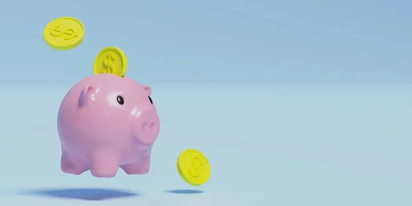 Sparschwein Und Geld Auf Blauem Hintergrund — Stockfoto