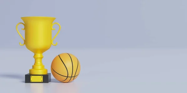 Кубок Пастельном Фоне Баскетбольным Мячом — стоковое фото