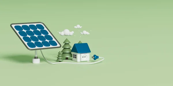Minimalistic Cartoon Image Solar Panel Energy Which Charges House Concept —  Fotos de Stock