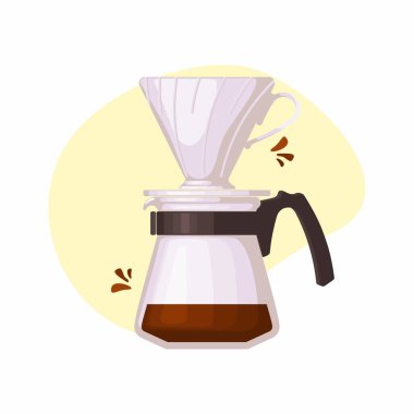 device for making coffee - v60, hario, coffee, coffee drinks, coffee pot. Vector image for menu or advertising banner. Vector illustration