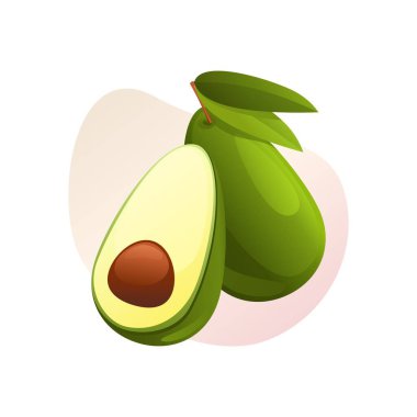 Yeşil yapraklı avokado karikatür çizimi izole vektör sembolleri