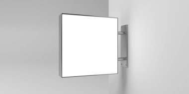 Metal çerçeveli kare ışıkkutusu şablonu, logo yeri, şirket kimliği. Yüksek kalite 3d illüstrasyon