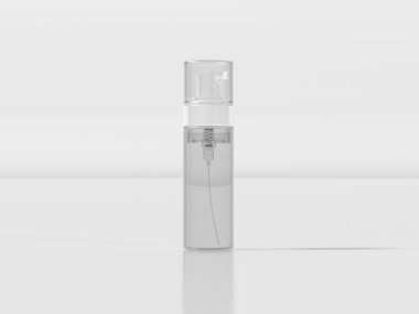 Bahar mekanizması olan şeffaf köpük pompa şişesinin minimalist maketi. Kozmetik veya cilt ürünleri paketleme tasarımlarını göstermek için ideal.