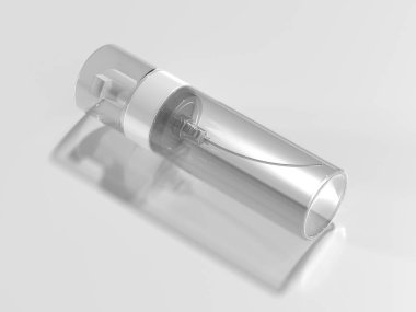 Minimalist mockup of a transparent foam pump bottle with a spring mechanism. Ideal for showcasing cosmetic or skincare product packaging designs. clipart