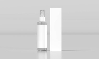 Beyaz Arkaplanda Paketleme Kutusu olan Kozmetik Sprey Şişe. Yüksek kalite 3d illüstrasyon