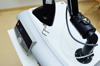Fractional CO2 laser close-up in a modern cosmetology clinic. Laser cosmetology