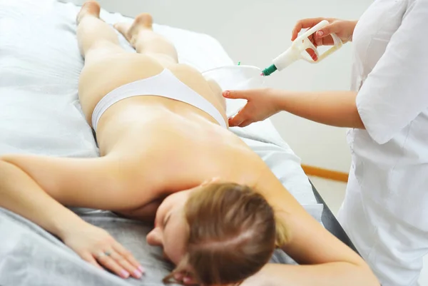 Vacuum Massage Buttocks Hijama Cellulite Removal Problem Areas Modern Massage — Stock Photo, Image