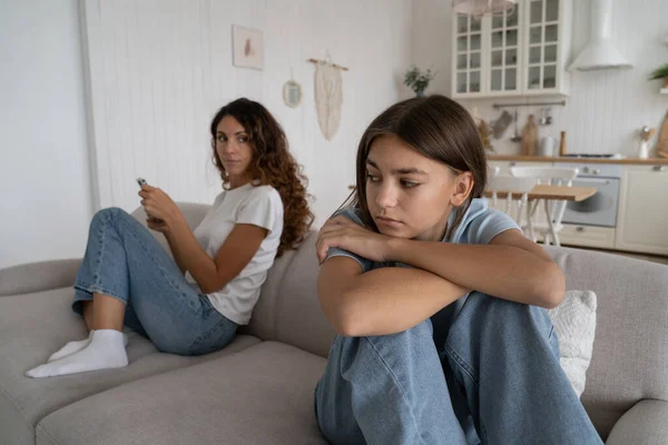 Unhappy Teen Girl Feeling Sad Argument Parent Offended Teenager Sitting — Stock Photo, Image