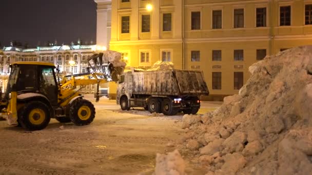 Listopada 2021 Petersburg Rosja Sprzęt Usuwania Śniegu Pracujący Nocy Placu — Wideo stockowe