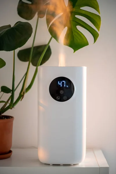 Moderne Luchtbevochtiger Thuis Hydrateert Droge Lucht Omgeven Door Een Indoor — Stockfoto