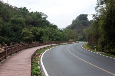 Shaoguan Çin 'de ormanlı boş bir yol..