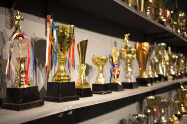 Odada altın kupalar var.