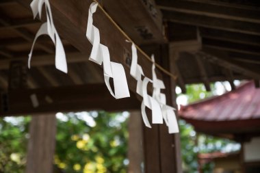 Japon tapınağında dua kağıtları.