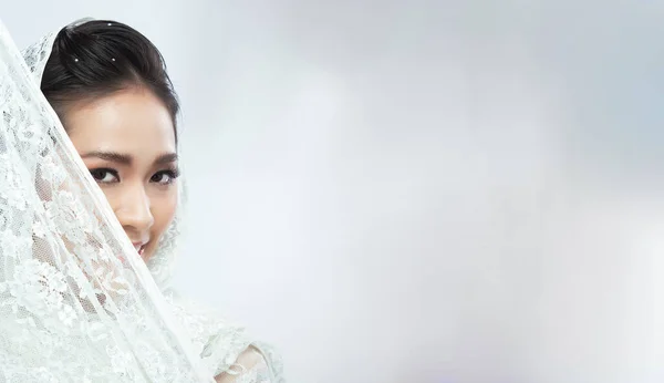 Обличчя Азіатських Жінок Має Красиву Весільну Чисту Шкіру Лас Хіджаб — стокове фото