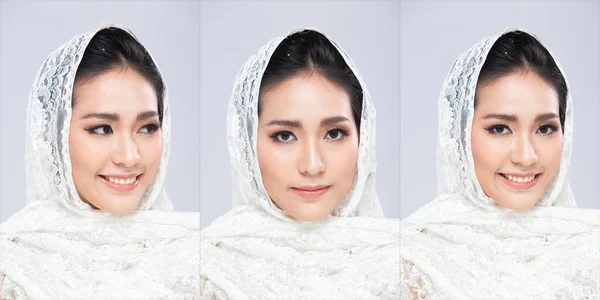 Face Shot Jaren Aziatische Vrouw Heeft Mooie Bruiloft Schone Gezicht — Stockfoto