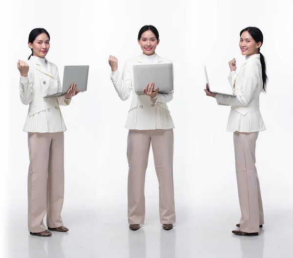 Full Längd Talet Asiatisk Kvinna Bära Formella Företag Kavaj Kostym — Stockfoto