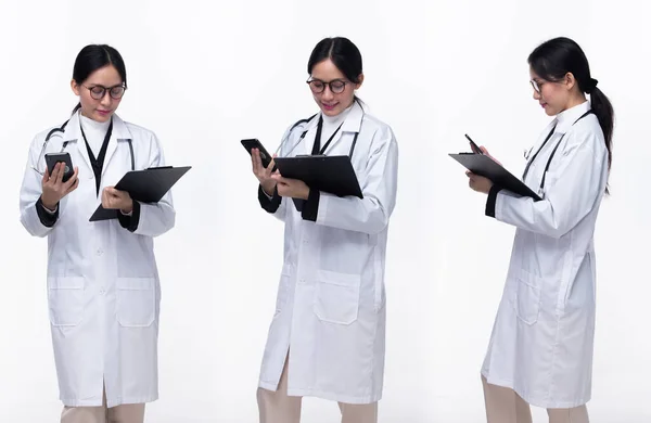 Hälften Kropp Talet Asiatisk Kvinna Läkare Med Stetoskop 360 Framsidan — Stockfoto