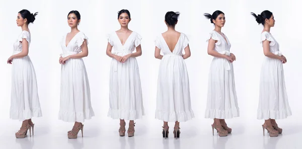 Full Length 20S Asian Woman Wear White Relax Wedding Dress — Stock Photo, Image