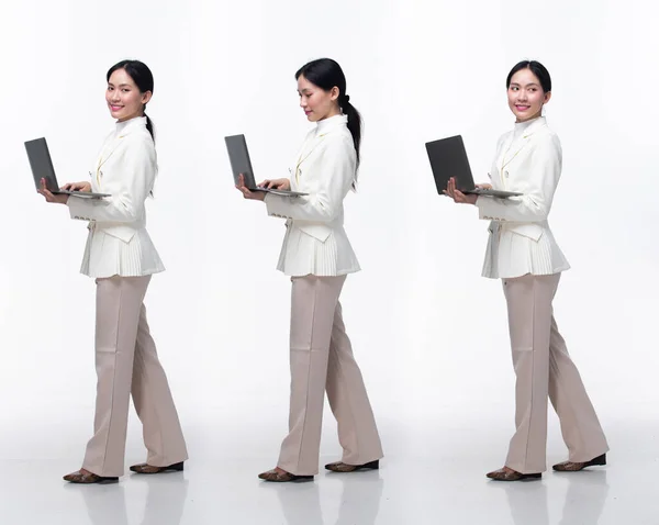 Comprimento Total 20S Mulher Asiática Usar Formal Negócio Blazer Terno — Fotografia de Stock