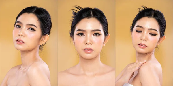 Portrét Tvář Shot Krásná Mladá Asijská Žena Módní Kosmetické Make — Stock fotografie