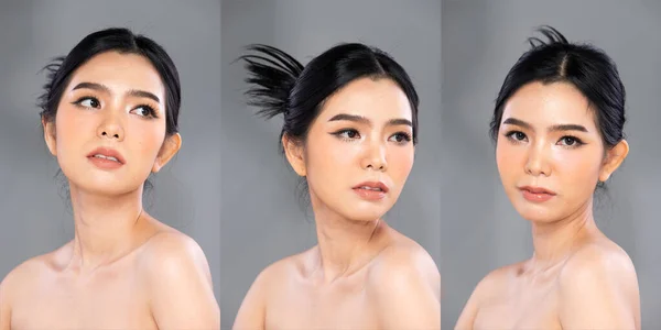 Retrato Cara Tiro Hermosa Joven Mujer Asiática Con Cosméticos Moda — Foto de Stock