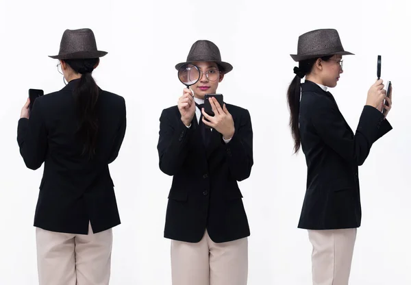 Demi Corps 20S Asiatique Femme Porter Costume Affaires Cravate Robe — Photo