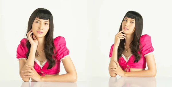 Medio Cuerpo 20S Mujer Asiática Usar Formal Chocky Vestido Rosa — Foto de Stock