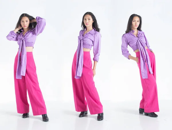 Роки Азіатський Бізнес Офіс Жінка Носить Формальні Рожеві Фіолетові Черевики — стокове фото