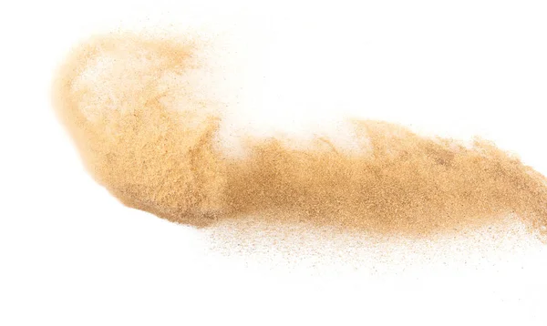 Zand Vliegende Explosie Gouden Zandgolf Ontploft Abstract Zand Wolk Vliegen — Stockfoto